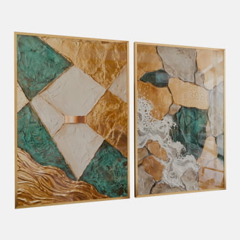 KIT 2 QUADROS MOSAICO DOURADO E ESMERALDA KIT 2 QUADROS MOSAICO DOURADO E ESMERALDA
