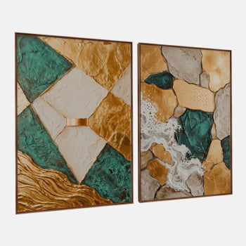 KIT 2 QUADROS MOSAICO DOURADO E ESMERALDA