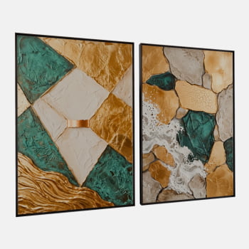 KIT 2 QUADROS MOSAICO DOURADO E ESMERALDA