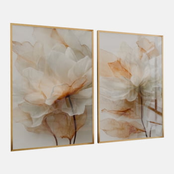 KIT 2 QUADROS  FLOR SERENA DOURADA