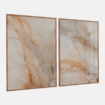 KIT 2 QUADROS FLUXO DE MÁRMORE DOURADO