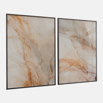 KIT 2 QUADROS FLUXO DE MÁRMORE DOURADO