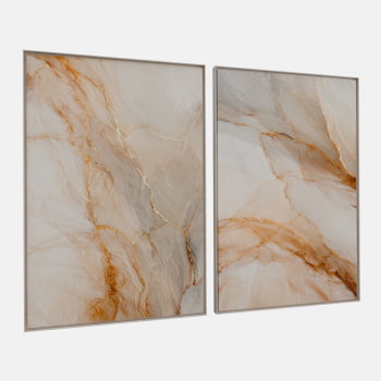KIT 2 QUADROS FLUXO DE MÁRMORE DOURADO