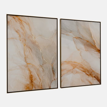 KIT 2 QUADROS FLUXO DE MÁRMORE DOURADO