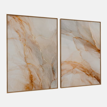 KIT 2 QUADROS FLUXO DE MÁRMORE DOURADO