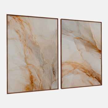 KIT 2 QUADROS FLUXO DE MÁRMORE DOURADO