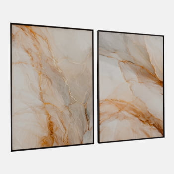 KIT 2 QUADROS FLUXO DE MÁRMORE DOURADO