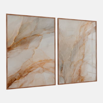 KIT 2 QUADROS  FLUXO DE MÁRMORE DOURADO