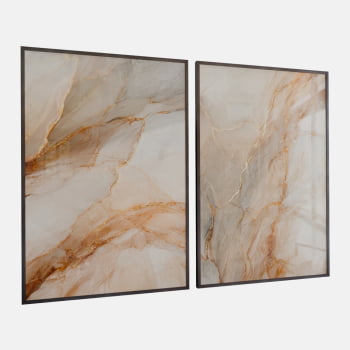 KIT 2 QUADROS  FLUXO DE MÁRMORE DOURADO