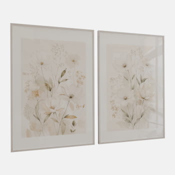 KIT 2 QUADROS FLORES CAMPESTRES SUAVES