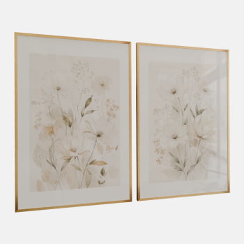 KIT 2 QUADROS FLORES CAMPESTRES SUAVES