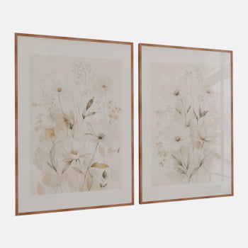KIT 2 QUADROS FLORES CAMPESTRES SUAVES