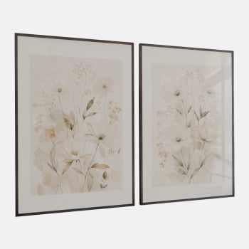 KIT 2 QUADROS FLORES CAMPESTRES SUAVES