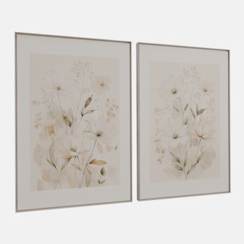 KIT 2 QUADROS FLORES CAMPESTRES SUAVES
