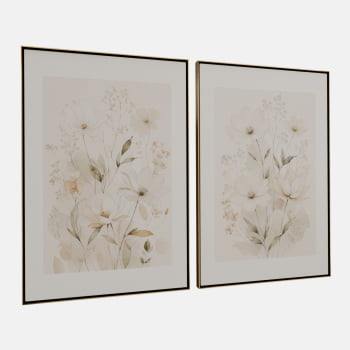 KIT 2 QUADROS FLORES CAMPESTRES SUAVES