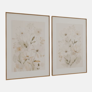 KIT 2 QUADROS FLORES CAMPESTRES SUAVES