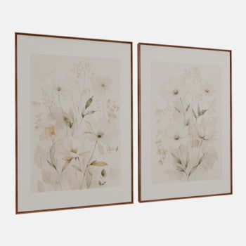 KIT 2 QUADROS FLORES CAMPESTRES SUAVES