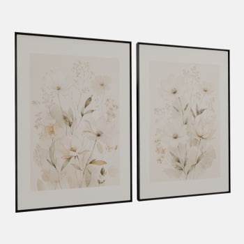 KIT 2 QUADROS FLORES CAMPESTRES SUAVES