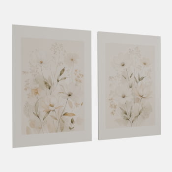 KIT 2 QUADROS FLORES CAMPESTRES SUAVES