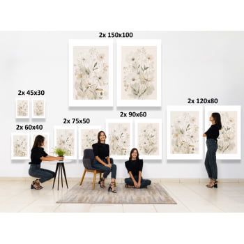 KIT 2 QUADROS FLORES CAMPESTRES SUAVES