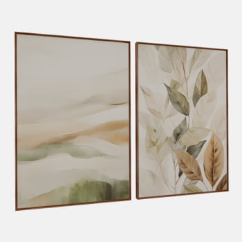 KIT 2 QUADROS SERENIDADE BOTÂNICA ABSTRATA