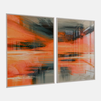 KIT 2 QUADROS  HORIZONTE CÍTRICO ABSTRATO