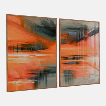 KIT 2 QUADROS  HORIZONTE CÍTRICO ABSTRATO