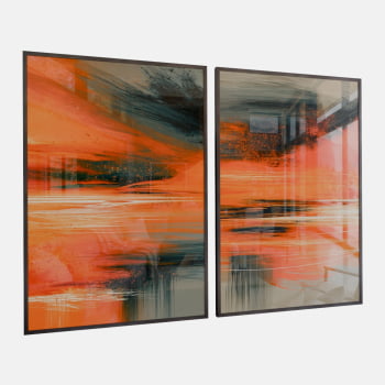 KIT 2 QUADROS  HORIZONTE CÍTRICO ABSTRATO