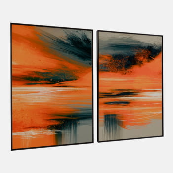 KIT 2 QUADROS  HORIZONTE CÍTRICO ABSTRATO