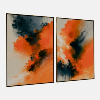 KIT 2 QUADROS  EXPLOSÃO CÍTRICA ABSTRATA