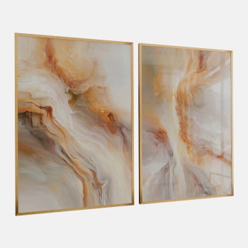 KIT 2 QUADROS  FLUXO DOURADO ABSTRATO