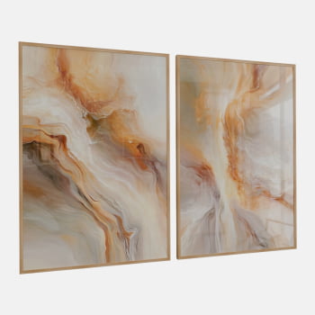 KIT 2 QUADROS  FLUXO DOURADO ABSTRATO