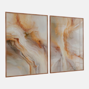 KIT 2 QUADROS  FLUXO DOURADO ABSTRATO