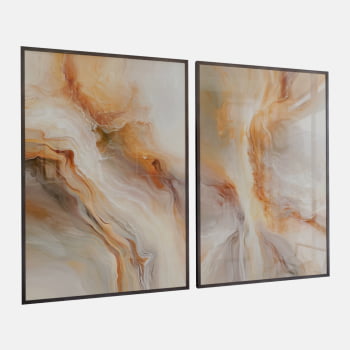 KIT 2 QUADROS  FLUXO DOURADO ABSTRATO