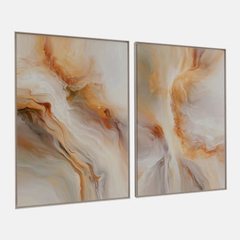 KIT 2 QUADROS  FLUXO DOURADO ABSTRATO