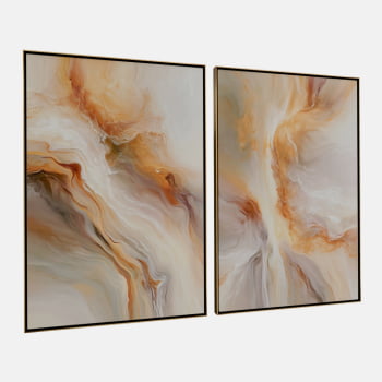 KIT 2 QUADROS  FLUXO DOURADO ABSTRATO