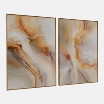 KIT 2 QUADROS  FLUXO DOURADO ABSTRATO