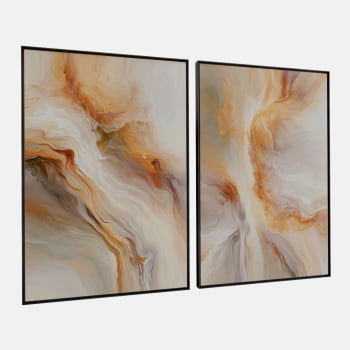 KIT 2 QUADROS  FLUXO DOURADO ABSTRATO