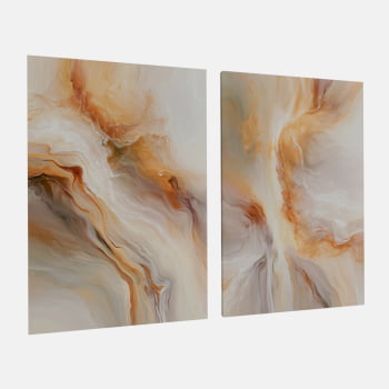 KIT 2 QUADROS  FLUXO DOURADO ABSTRATO