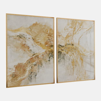 KIT 2 QUADROS  DUO LUXO ABSTRATO DOURADO