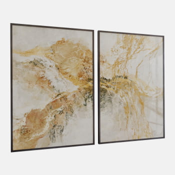 KIT 2 QUADROS  DUO LUXO ABSTRATO DOURADO