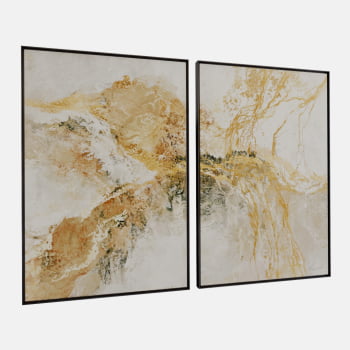 KIT 2 QUADROS  DUO LUXO ABSTRATO DOURADO
