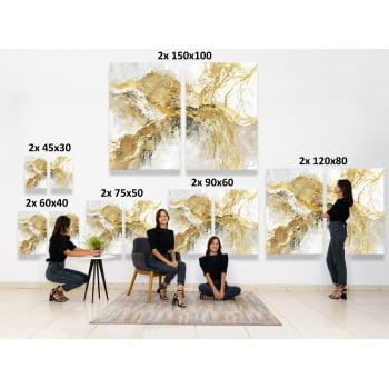 KIT 2 QUADROS  DUO LUXO ABSTRATO DOURADO