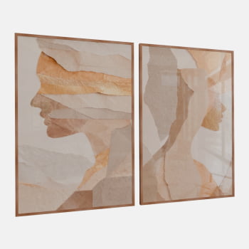 KIT 2 QUADROS SILHUETAS DOURADAS ABSTRATAS