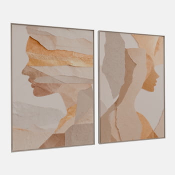 KIT 2 QUADROS SILHUETAS DOURADAS ABSTRATAS