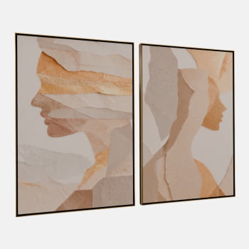 KIT 2 QUADROS SILHUETAS DOURADAS ABSTRATAS