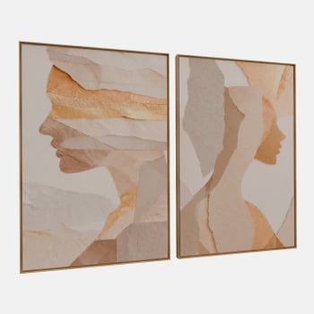 KIT 2 QUADROS SILHUETAS DOURADAS ABSTRATAS
