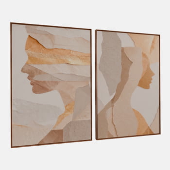 KIT 2 QUADROS SILHUETAS DOURADAS ABSTRATAS