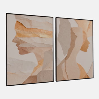 KIT 2 QUADROS SILHUETAS DOURADAS ABSTRATAS