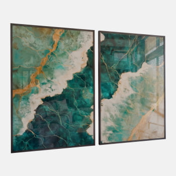 KIT 2 QUADROS MARÉ VERDE OURO